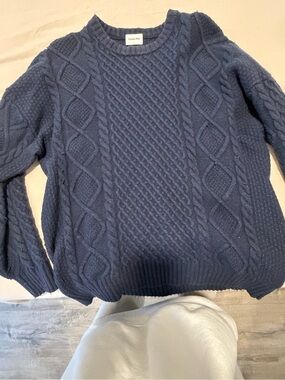 Sunday Best Navy Cable-Knit Crewneck Sweater